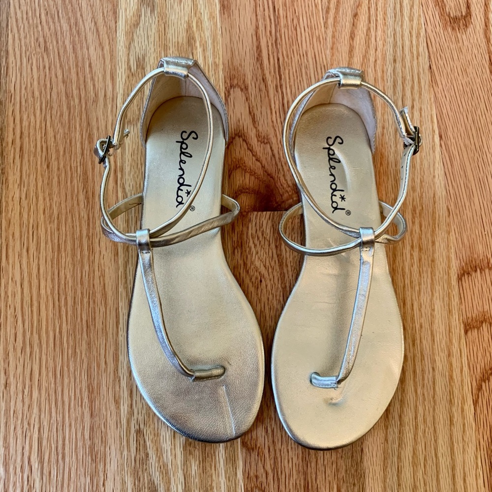 Splendid Gold Metallic T Strap Sandal Size 6.5
